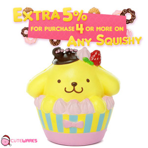 Yellow Sanrio Pom Pom Purin Cupcake Soft Squishy Charms Cellphone Dust Plug And Charms