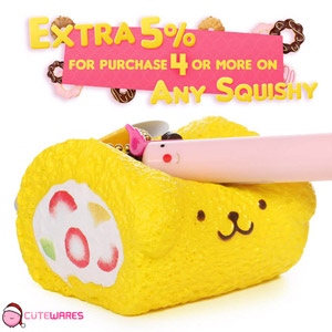 Sanrio Pom Pom Purin Pudding Dog Vanilla Roll Cake Soft Squishy Cellphone Charms - Yellow