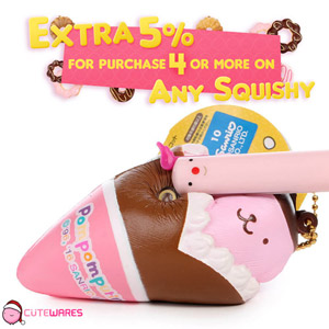 Sanrio Pom Pom Purin Pudding Dog Strawberry Cream Crepe Soft Squishy Cellphone Charms - Brown Pink