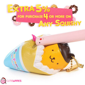 Sanrio Pom Pom Purin Pudding Dog Pumpkin Cream Crepe Soft Squishy Cellphone Charms - Yellow Blue