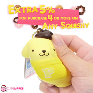 Sanrio Pom Pom Purin Pudding Dog "P" T-shirt Mascot Squishy Charms